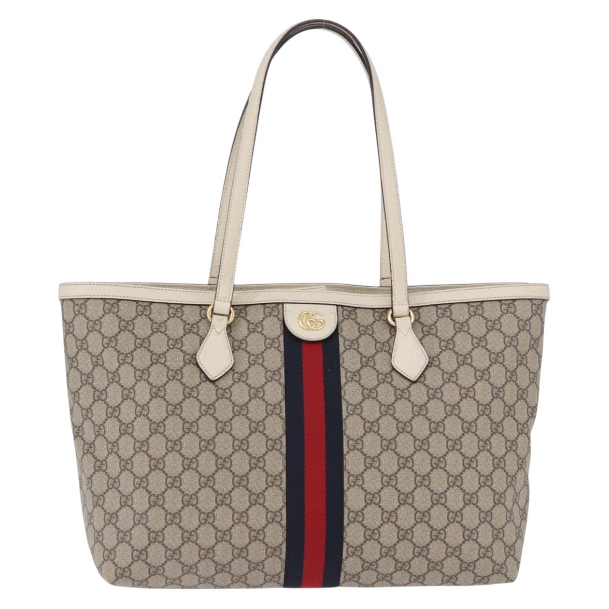 GUCCI GG Supreme Sherry Line Tote Bag PVC Beige Gold 631685 Auth ka5586