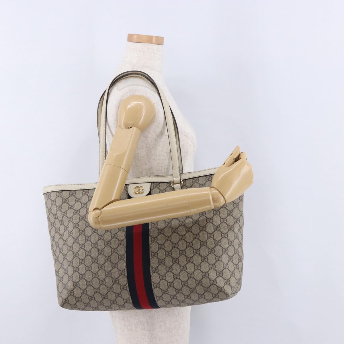 GUCCI GG Supreme Sherry Line Tote Bag PVC Beige Gold 631685 Auth ka5586