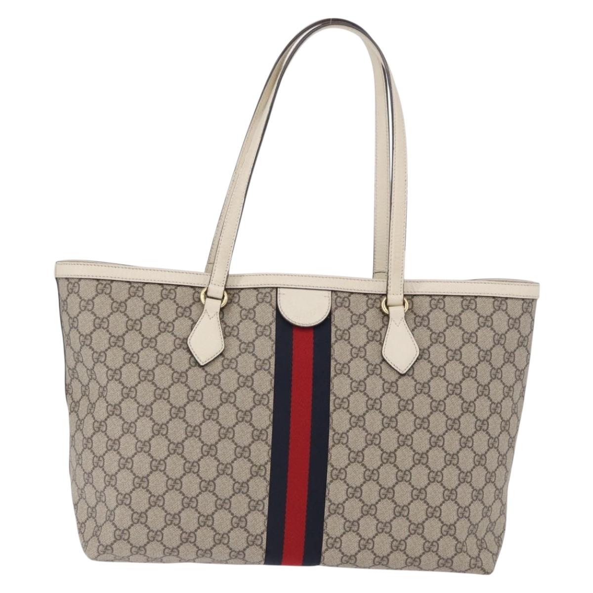 GUCCI GG Supreme Sherry Line Tote Bag PVC Beige Gold 631685 Auth ka5586