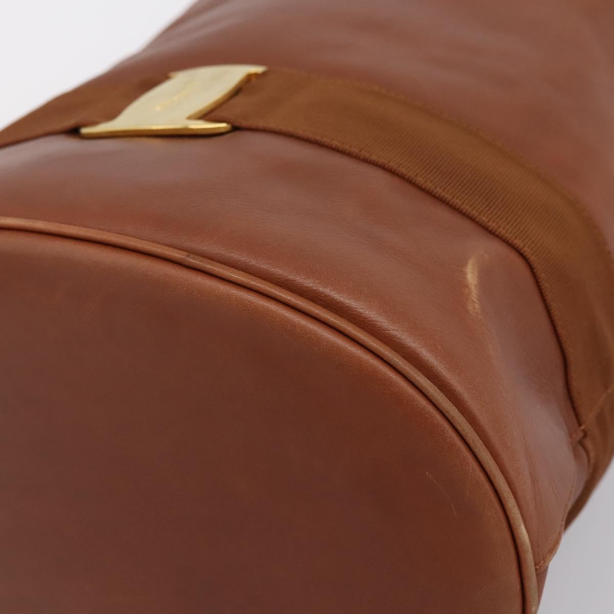 Salvatore Ferragamo Vala Backpack Leather Brown Gold Auth ka5589