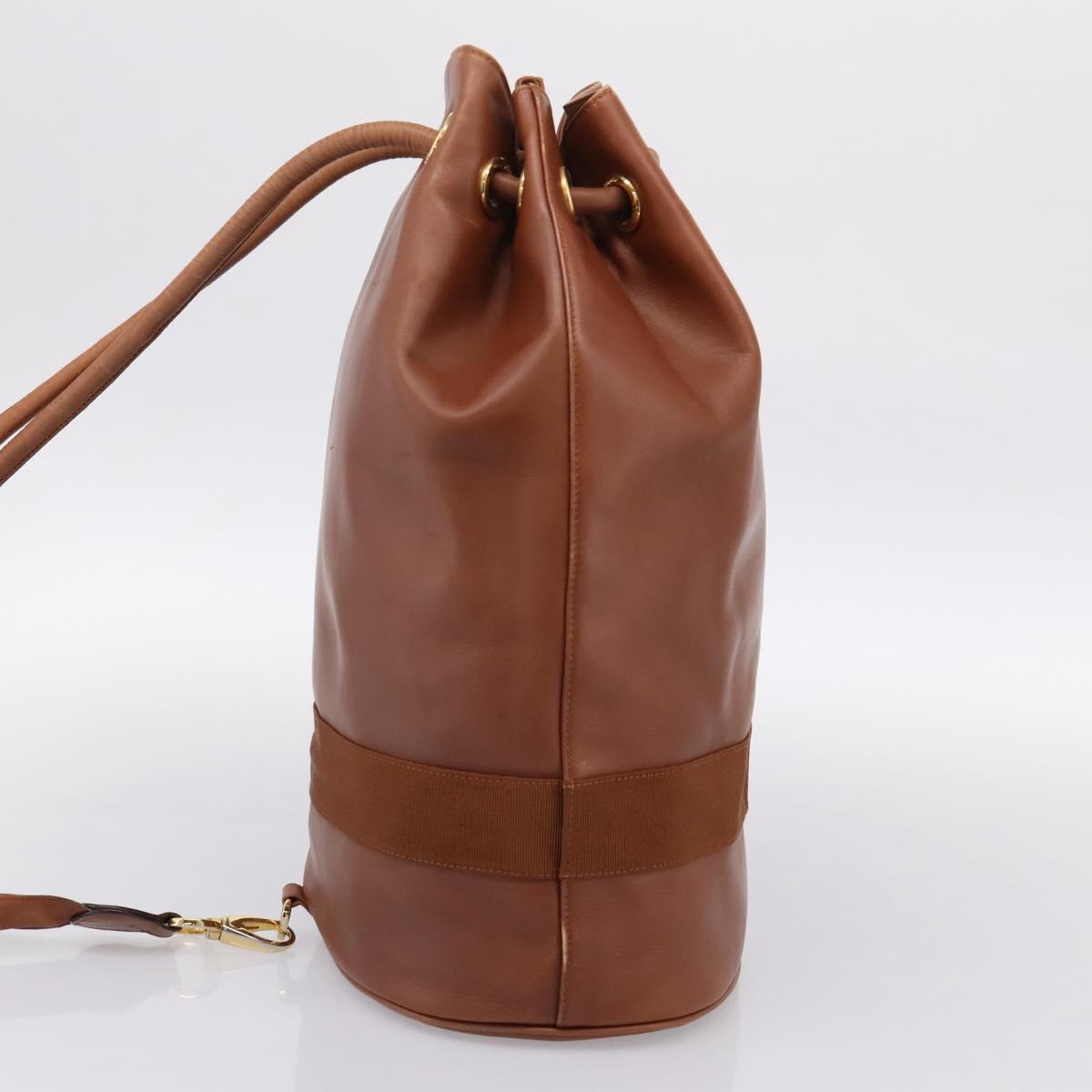 Salvatore Ferragamo Vala Backpack Leather Brown Gold Auth ka5589
