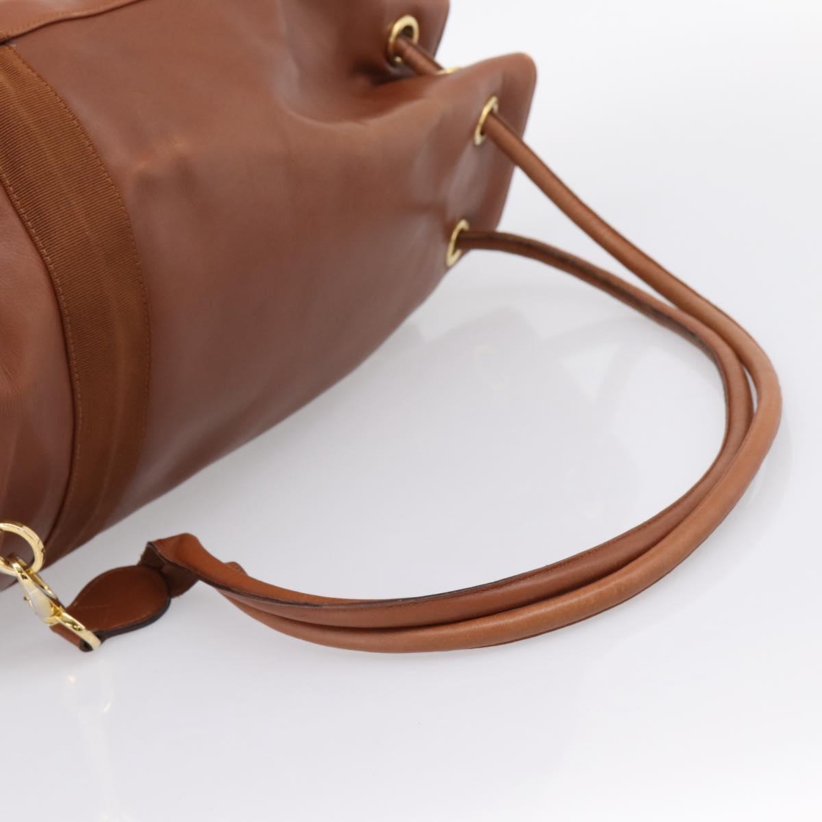 Salvatore Ferragamo Vala Backpack Leather Brown Gold Auth ka5589