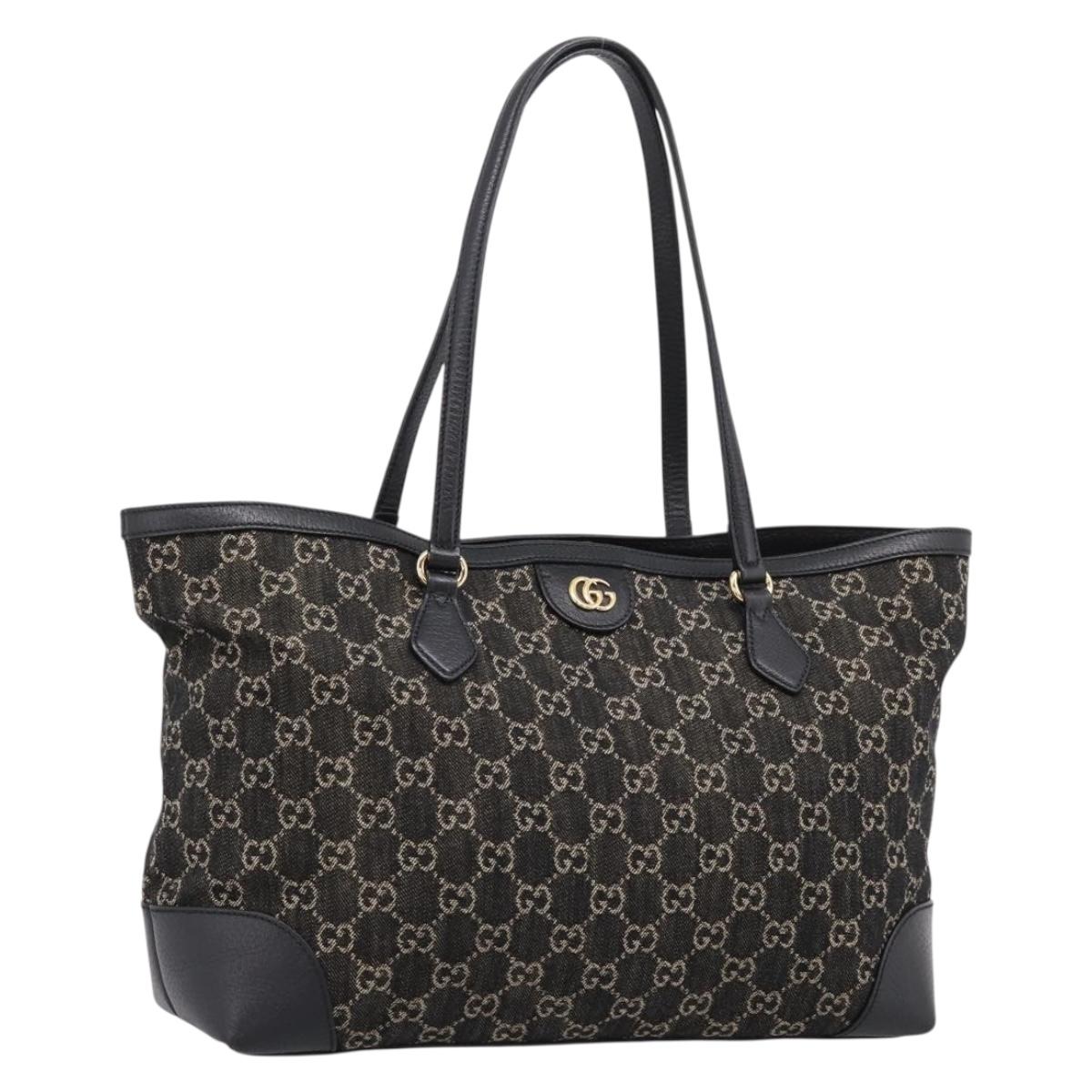 GUCCI GG Supreme Tote Bag Black Gold 631685 Auth ka5593M