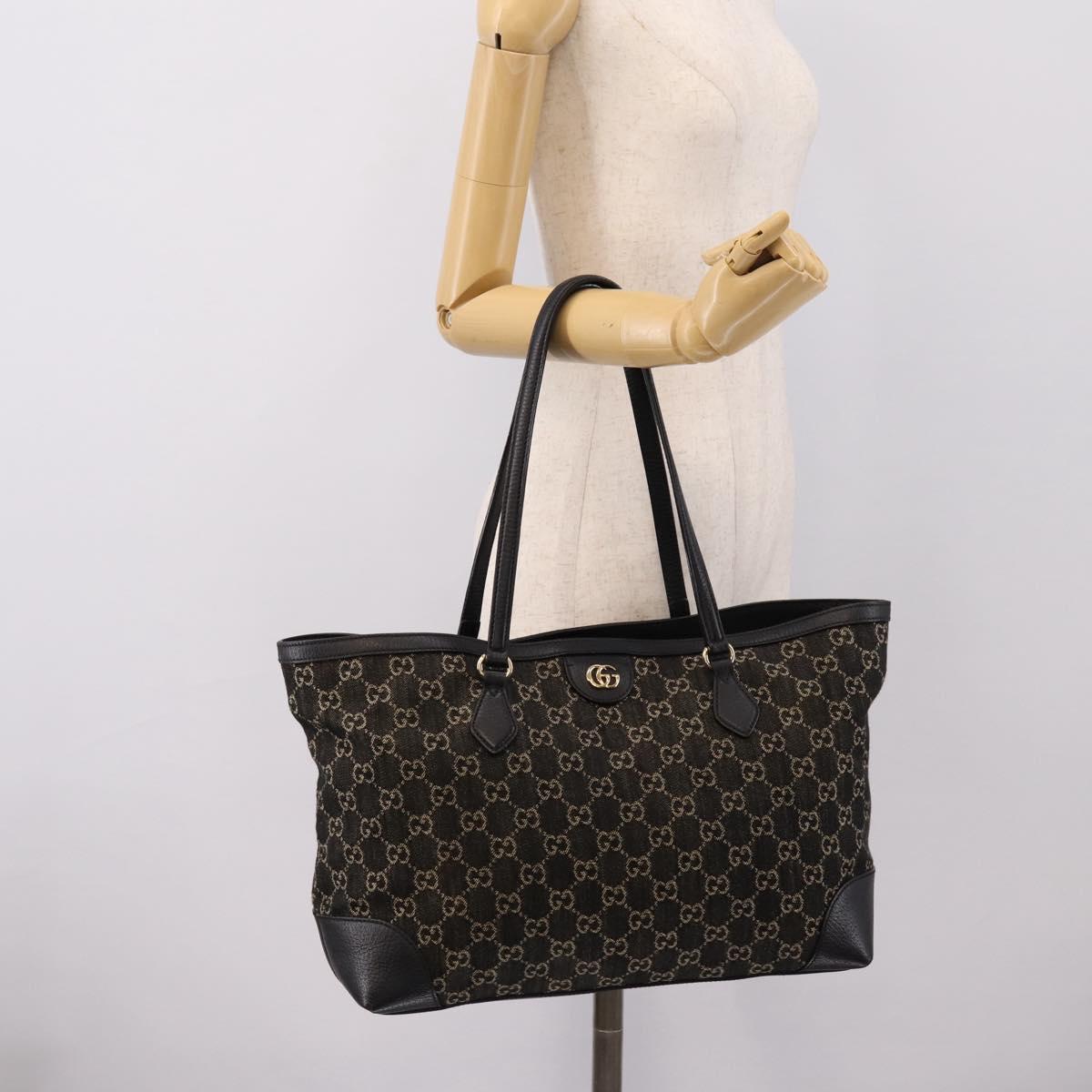 GUCCI GG Supreme Tote Bag Black Gold 631685 Auth ka5593M