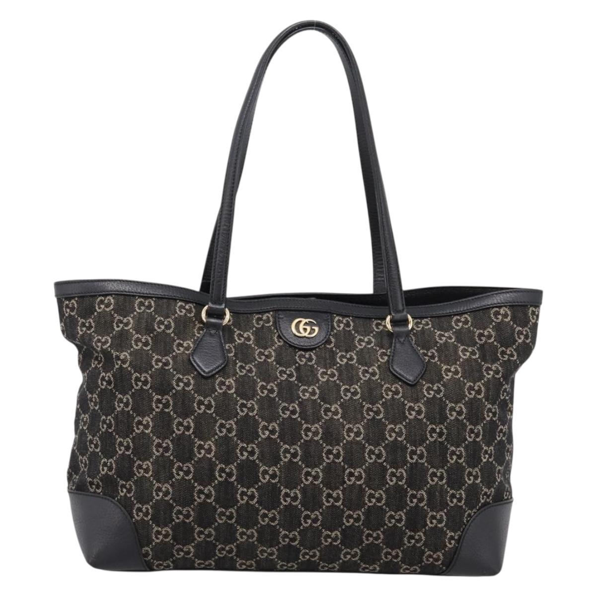GUCCI GG Supreme Tote Bag Black Gold 631685 Auth ka5593M