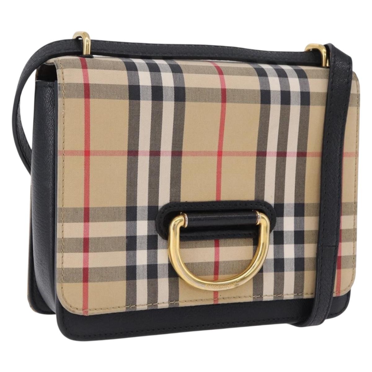 BURBERRY Nova Check Shoulder Bag Canvas Beige Gold Auth ka5594