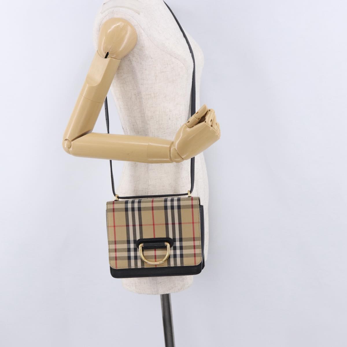 BURBERRY Nova Check Shoulder Bag Canvas Beige Gold Auth ka5594