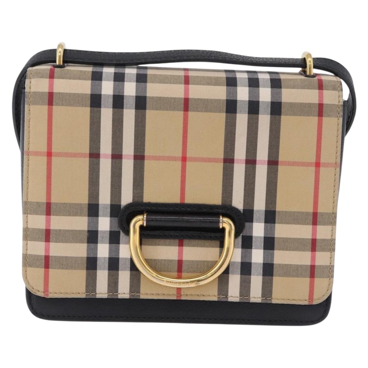 BURBERRY Nova Check Shoulder Bag Canvas Beige Gold Auth ka5594