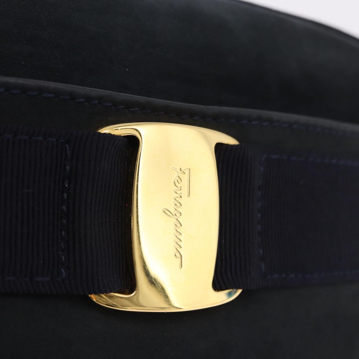 Salvatore Ferragamo Vala Shoulder Bag Suede Navy Gold Auth ka5596