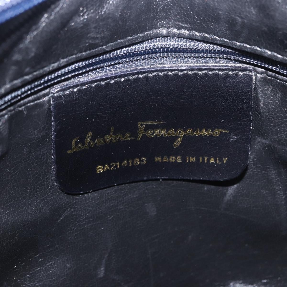 Salvatore Ferragamo Vala Shoulder Bag Suede Navy Gold Auth ka5596