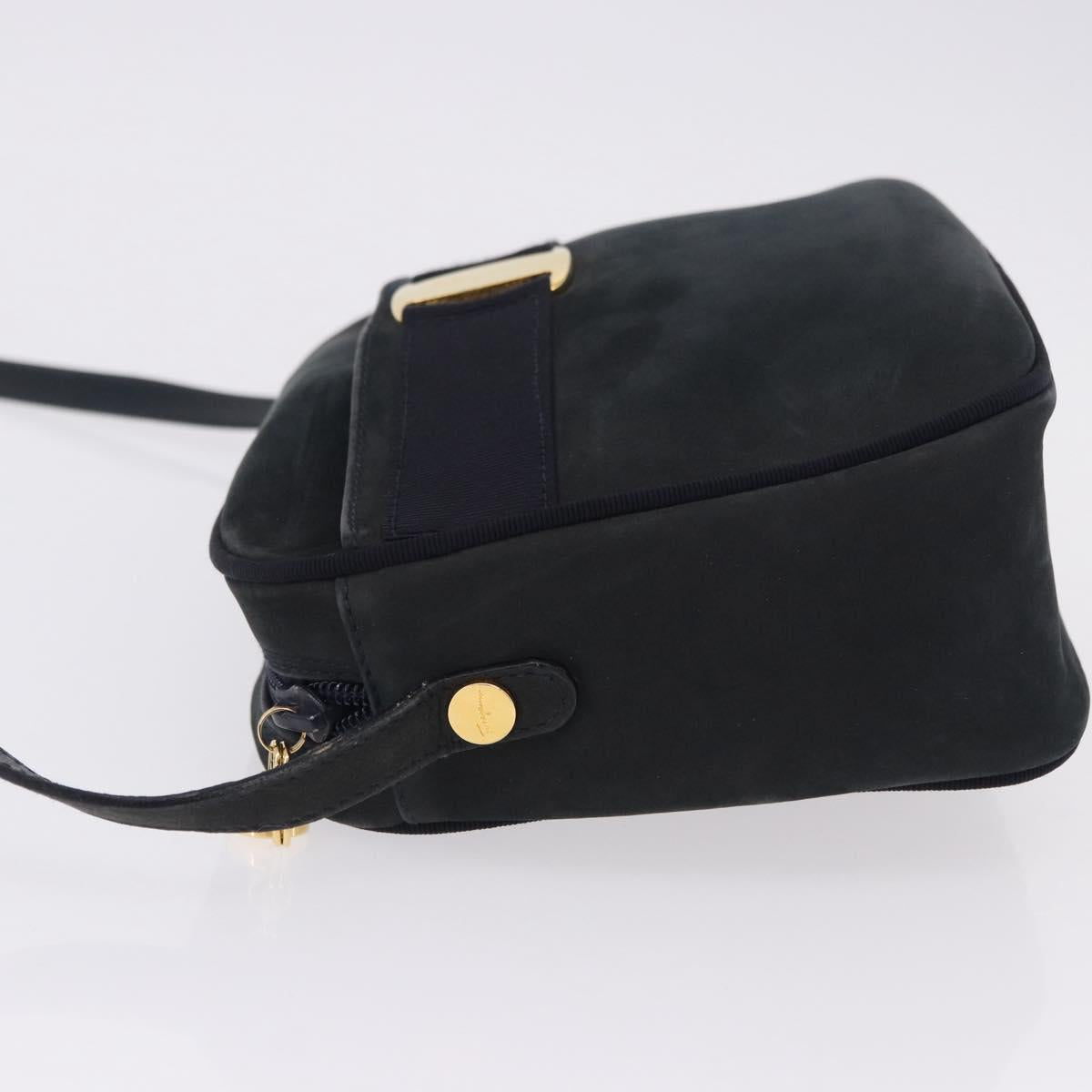 Salvatore Ferragamo Vala Shoulder Bag Suede Navy Gold Auth ka5596