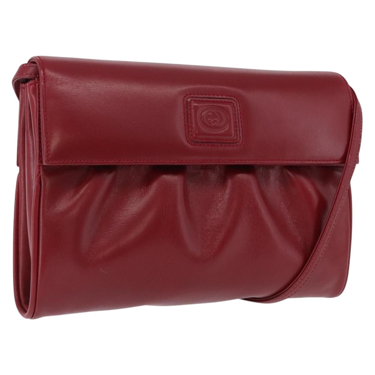GUCCI Shoulder Bag Leather Red Gold Auth ka5597