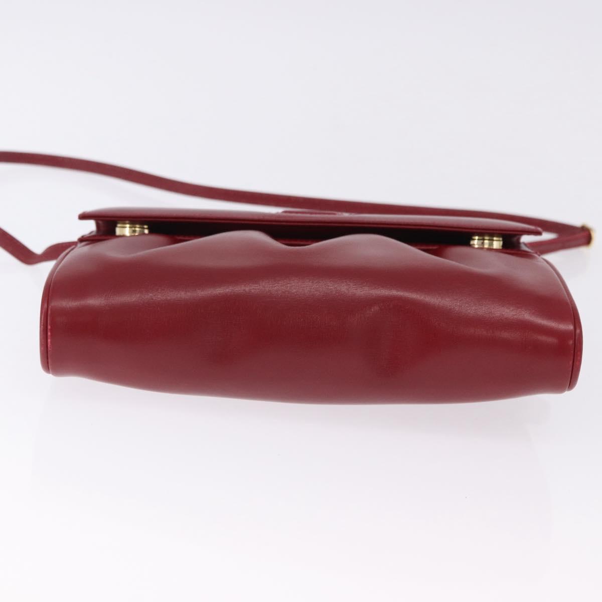 GUCCI Shoulder Bag Leather Red Gold Auth ka5597