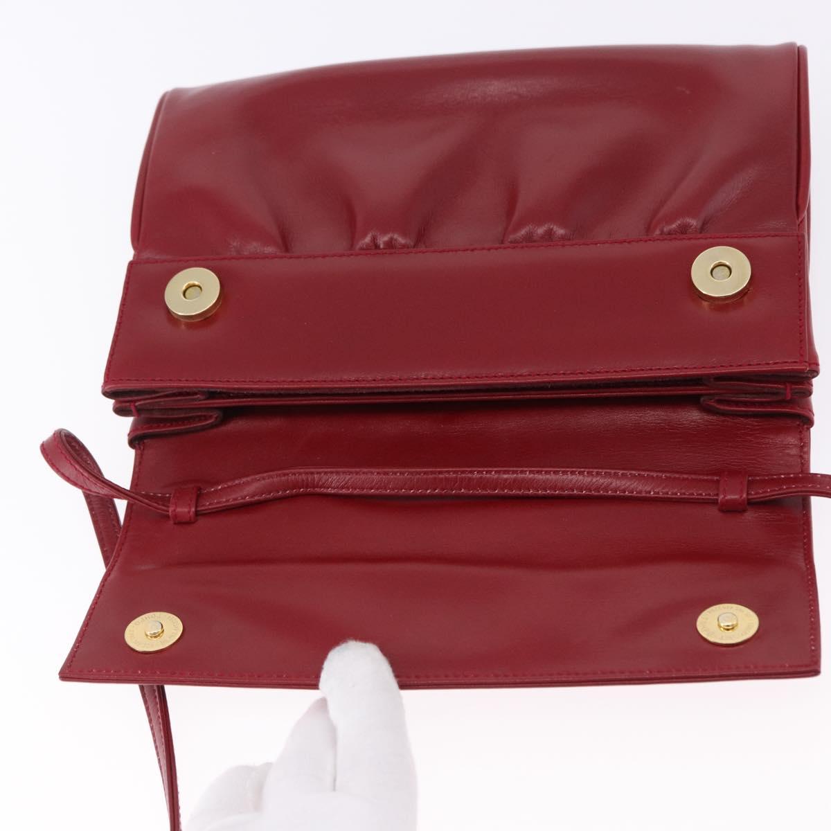 GUCCI Shoulder Bag Leather Red Gold Auth ka5597