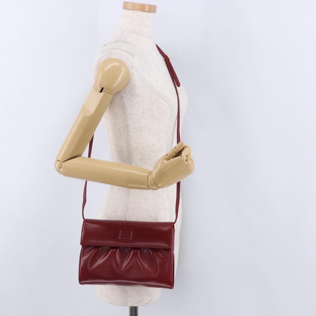 GUCCI Shoulder Bag Leather Red Gold Auth ka5597