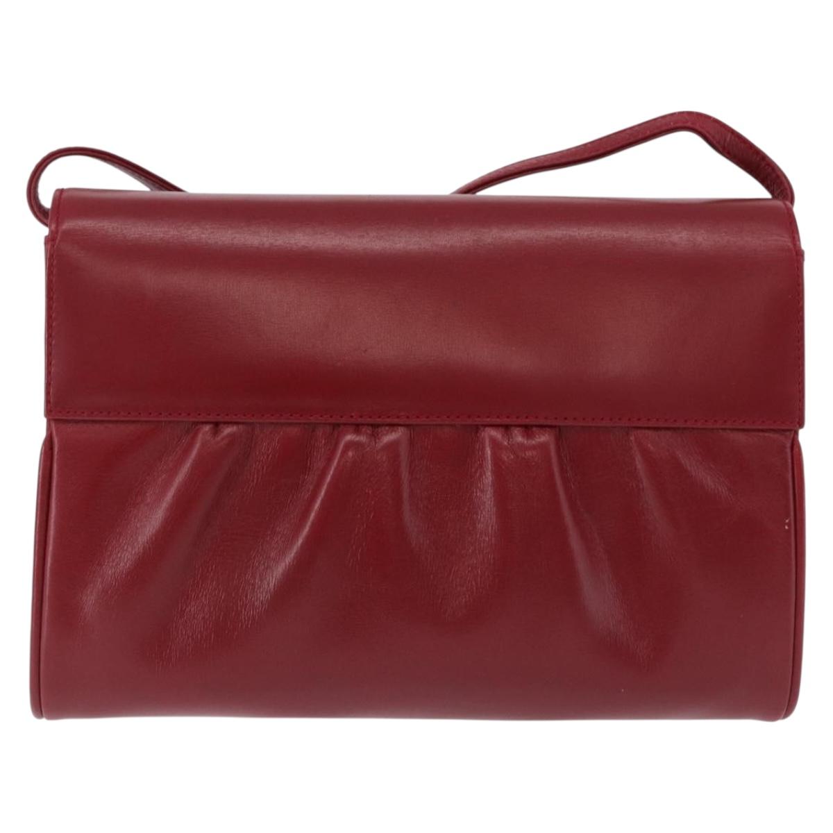 GUCCI Shoulder Bag Leather Red Gold Auth ka5597