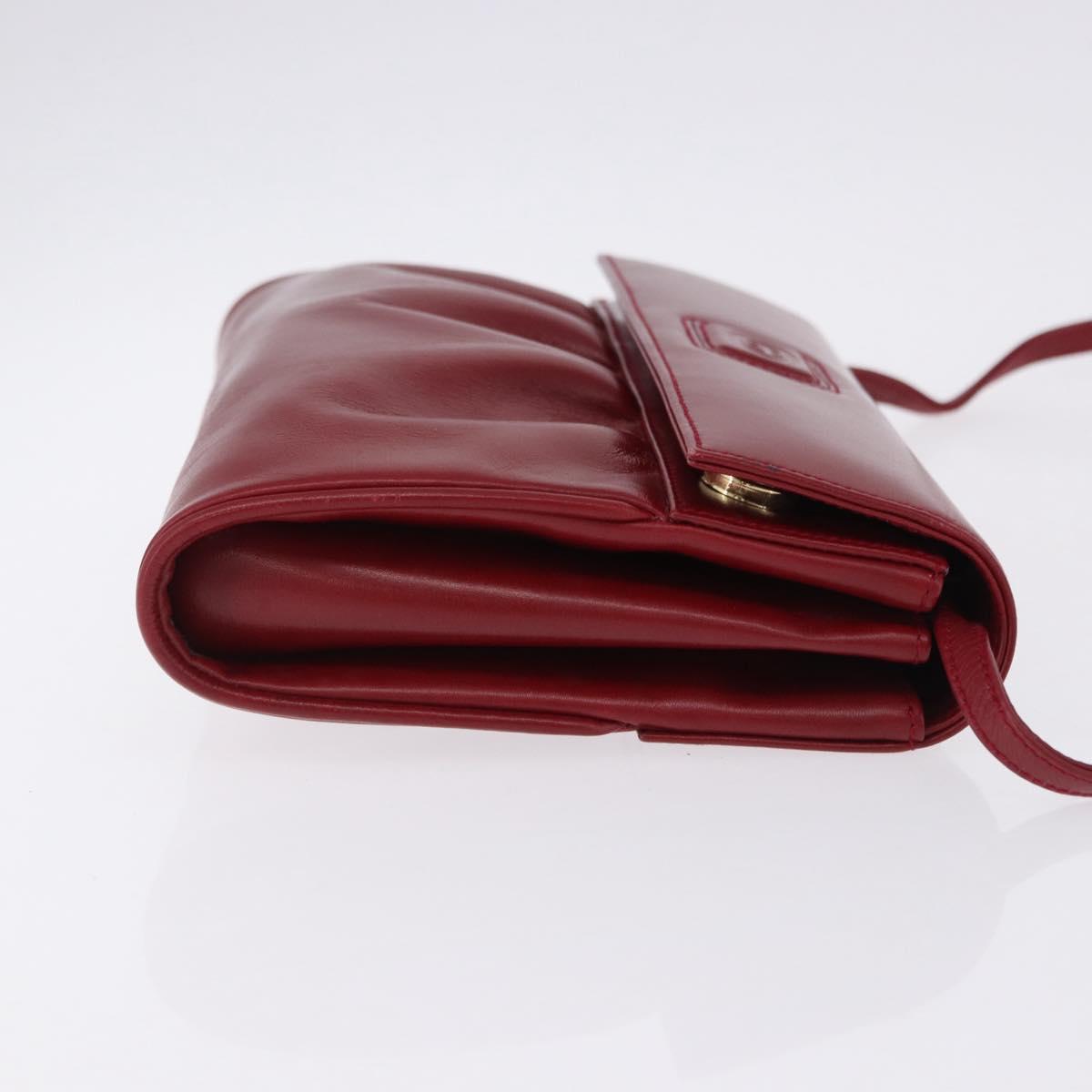 GUCCI Shoulder Bag Leather Red Gold Auth ka5597