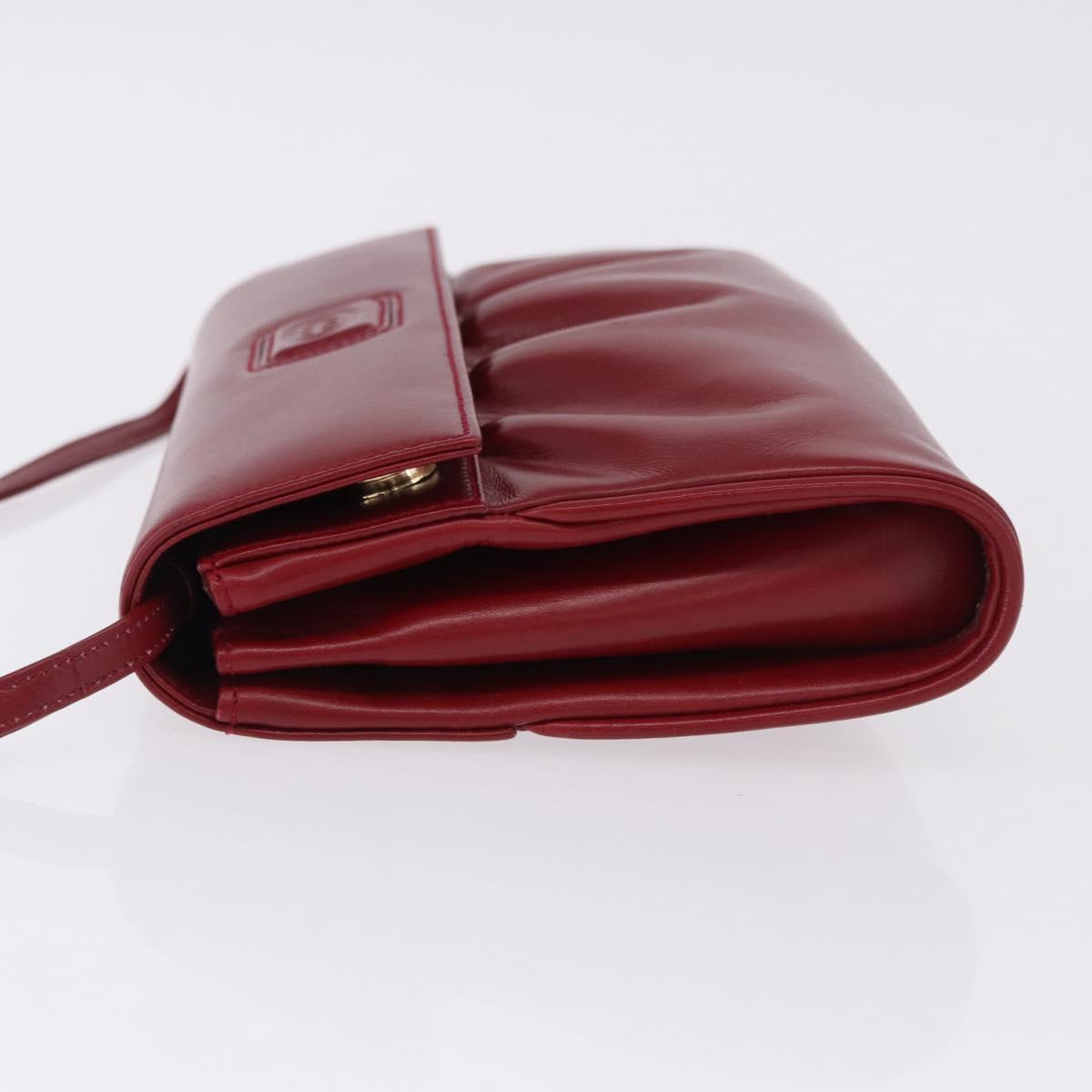 GUCCI Shoulder Bag Leather Red Gold Auth ka5597