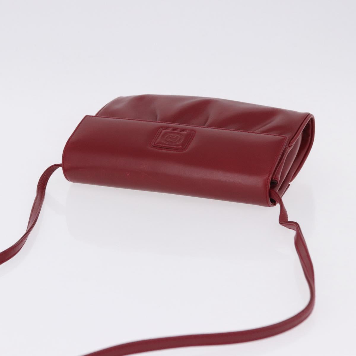 GUCCI Shoulder Bag Leather Red Gold Auth ka5597