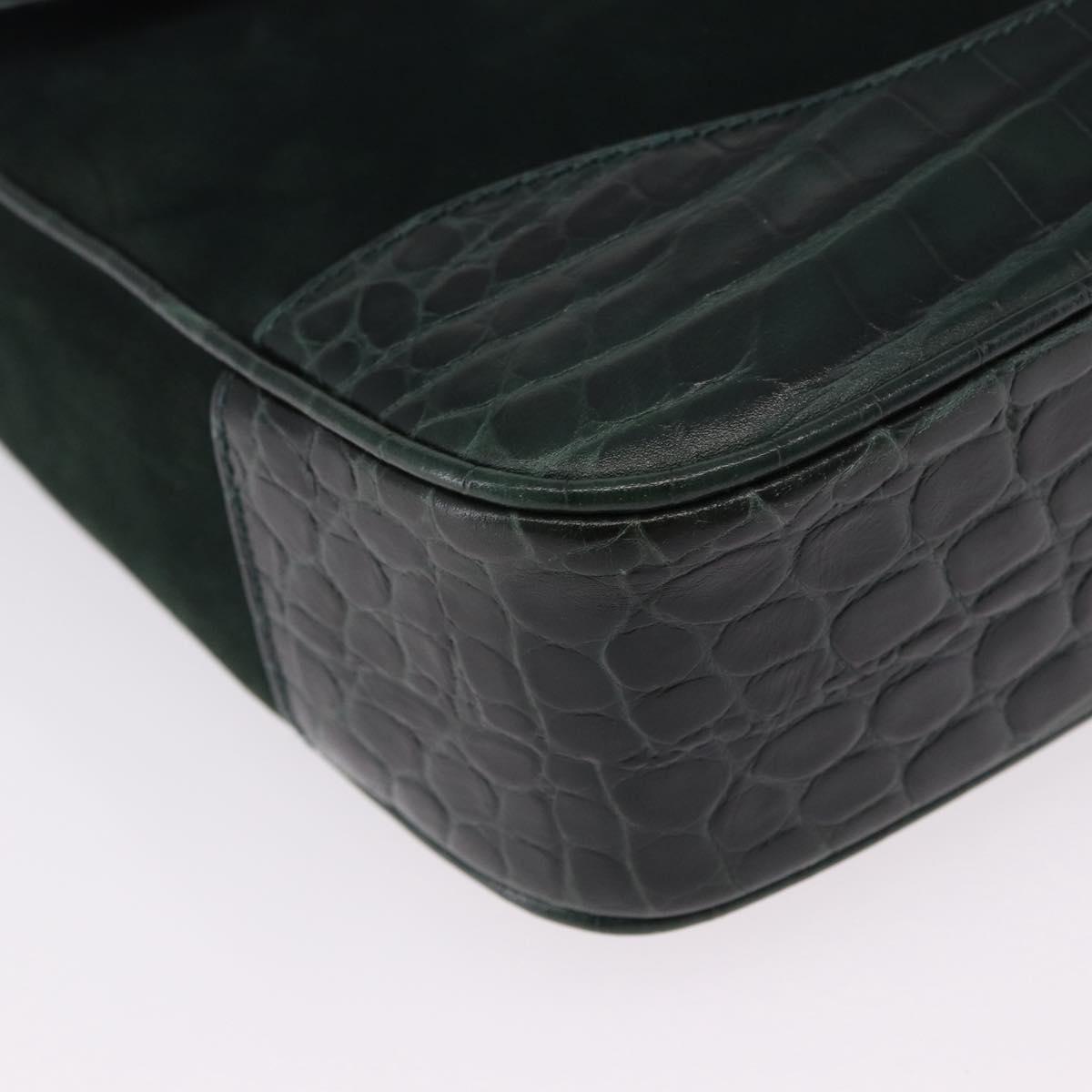 Salvatore Ferragamo Gancini Bag Leather embossed Green Gold Auth ka5598A