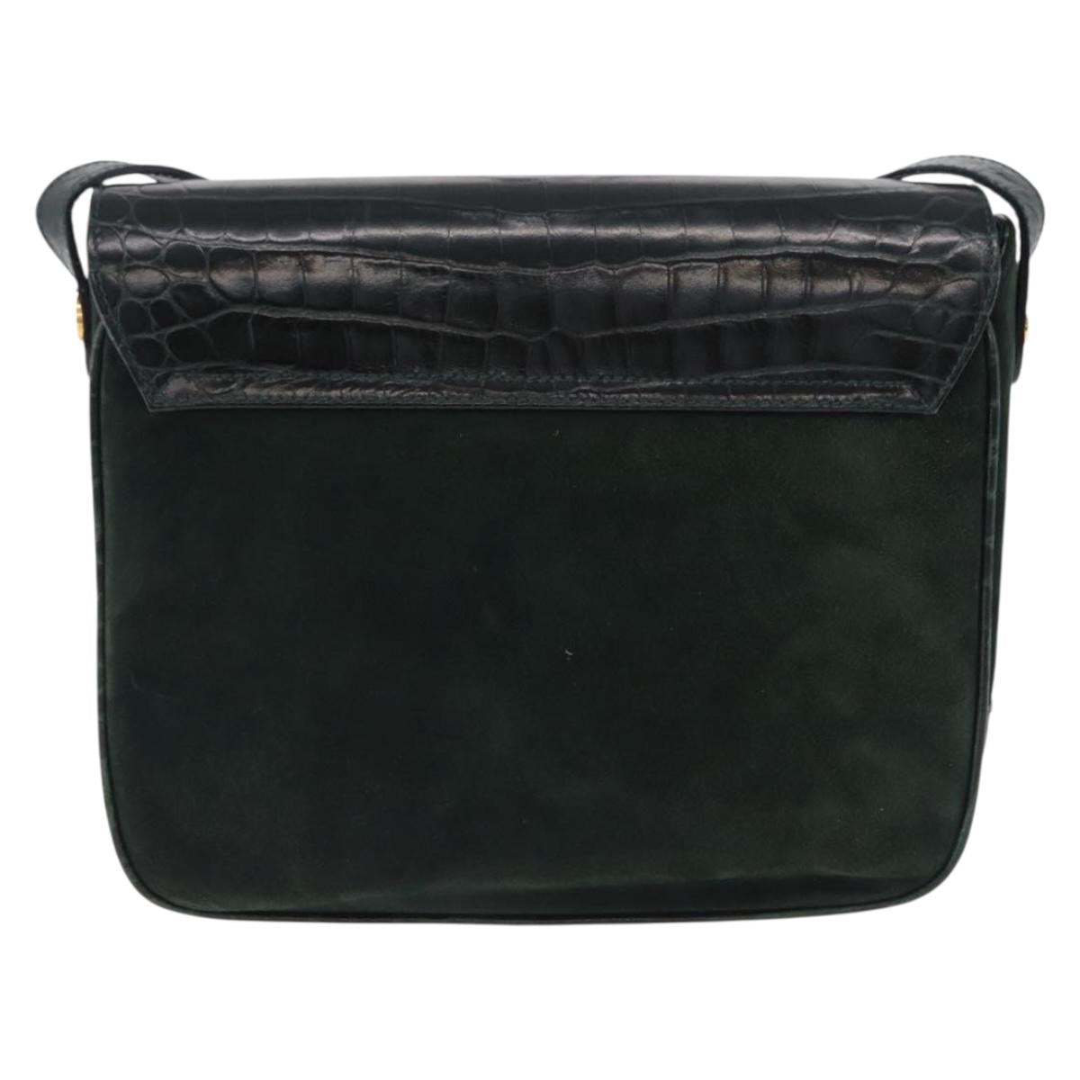 Salvatore Ferragamo Gancini Bag Leather embossed Green Gold Auth ka5598A