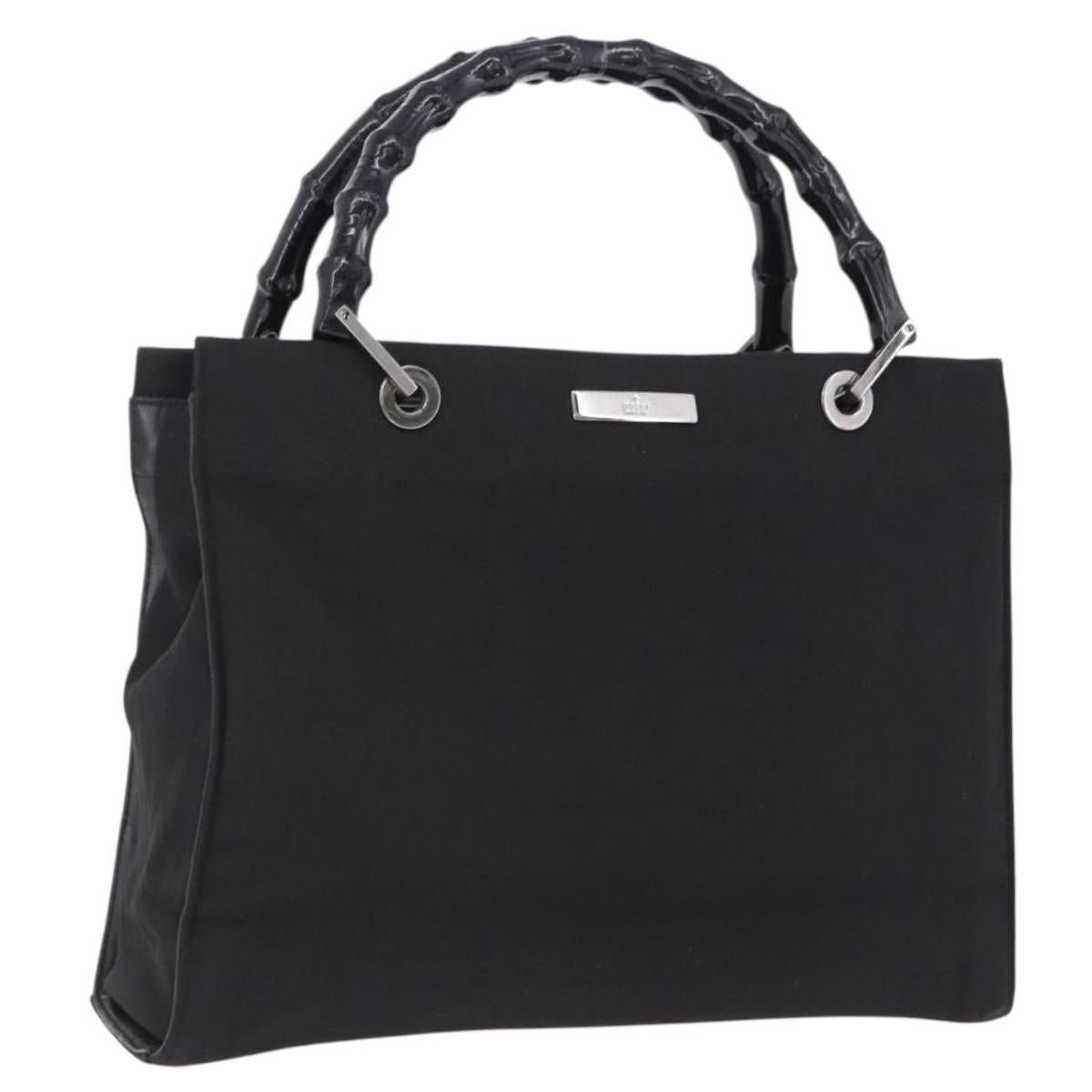 GUCCI Bamboo Tote Bag Canvas Black Silver 002 1016 Auth ka5599
