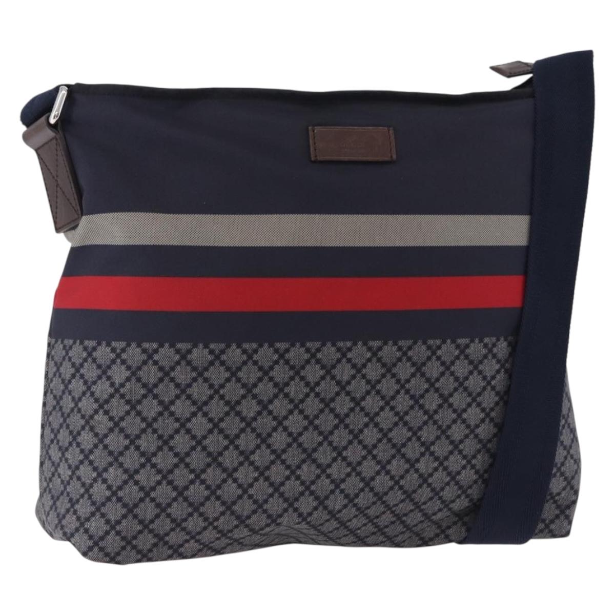 GUCCI Sherry Line Shoulder Bag Nylon Navy Silver 270410 Auth ka5604A
