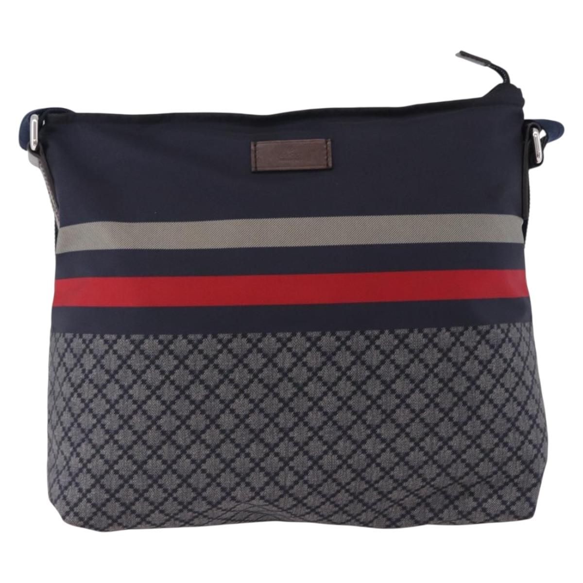 GUCCI Sherry Line Shoulder Bag Nylon Navy Silver 270410 Auth ka5604A