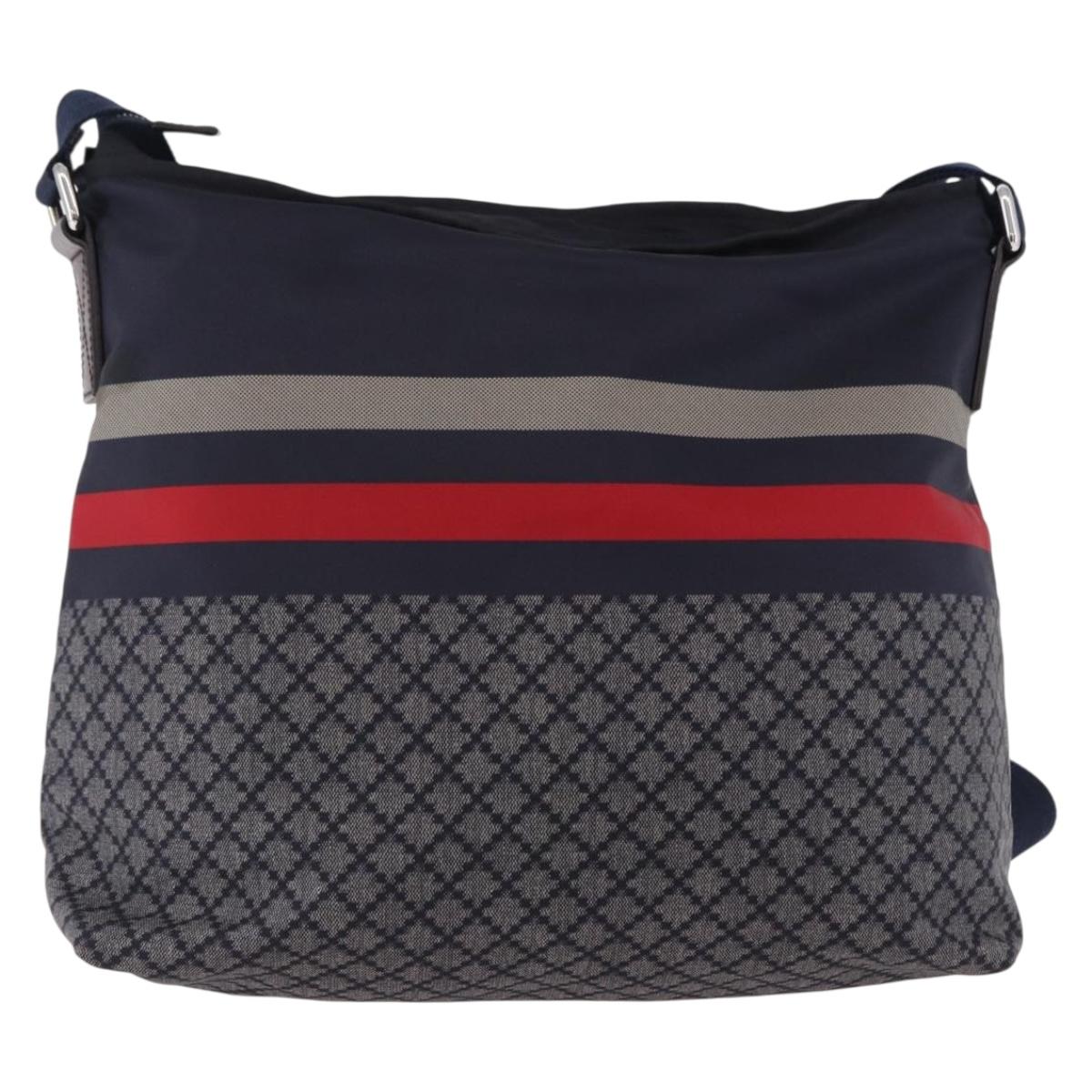 GUCCI Sherry Line Shoulder Bag Nylon Navy Silver 270410 Auth ka5604A