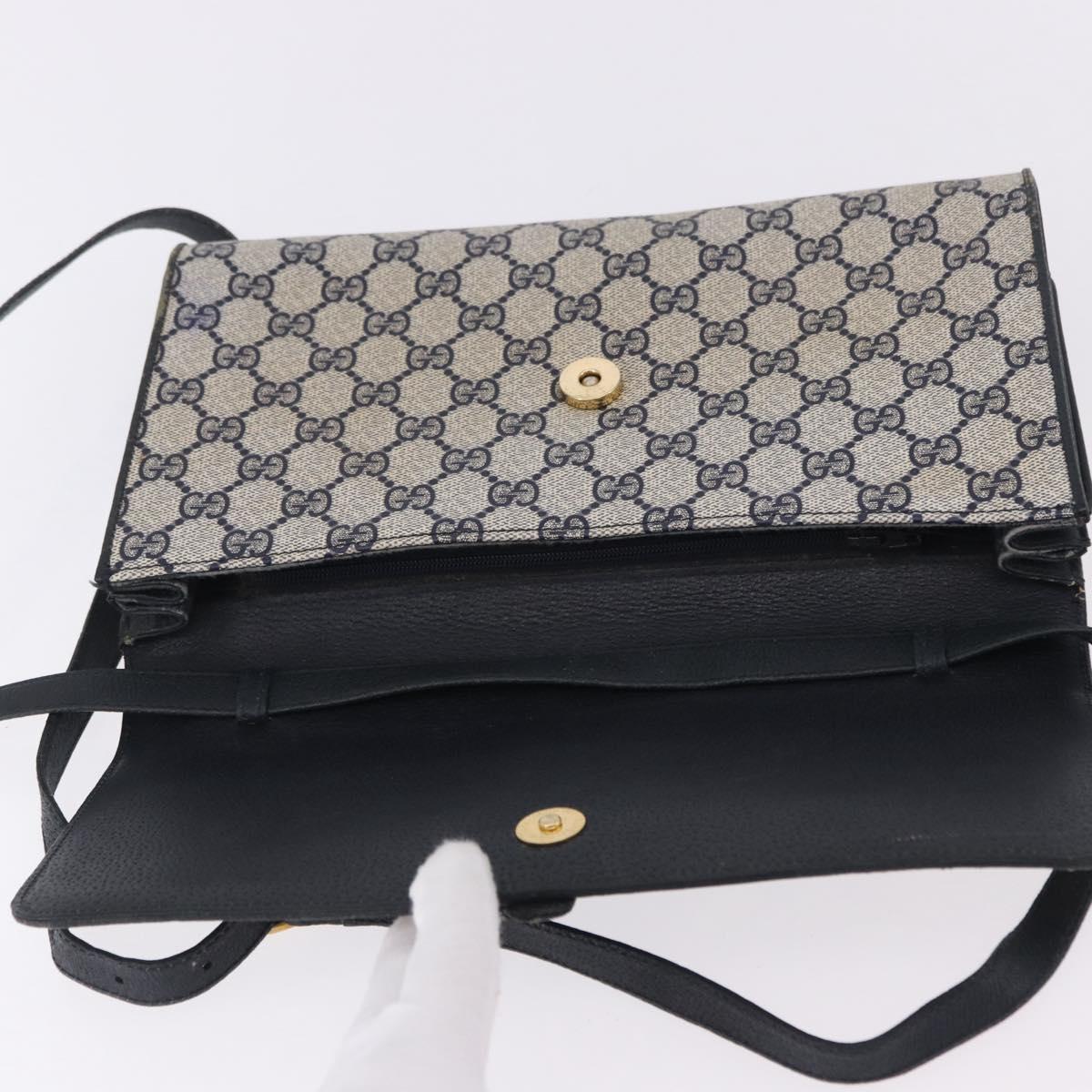 GUCCI GG Supreme Shoulder Bag PVC Navy Gold 94 02 050 Auth ka5606