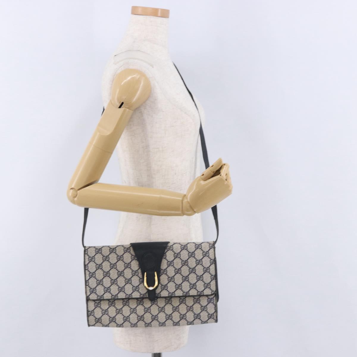 GUCCI GG Supreme Shoulder Bag PVC Navy Gold 94 02 050 Auth ka5606