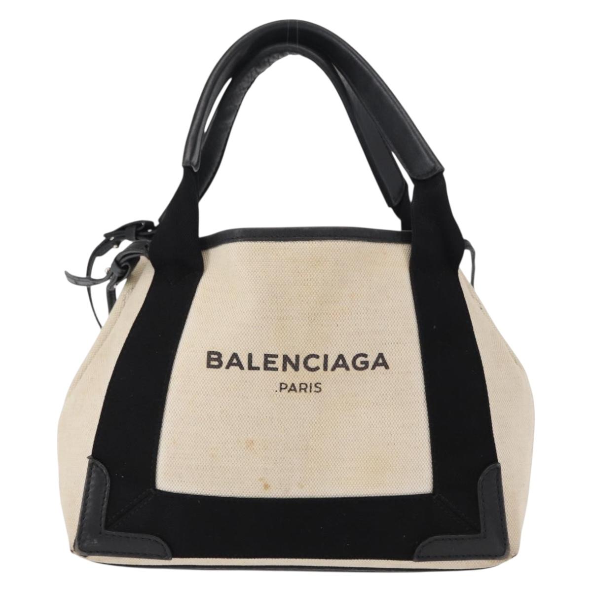 BALENCIAGA Hand Bag Canvas Beige Black Auth ka561