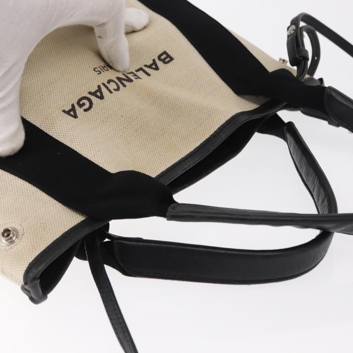 BALENCIAGA Hand Bag Canvas Beige Black Auth ka561