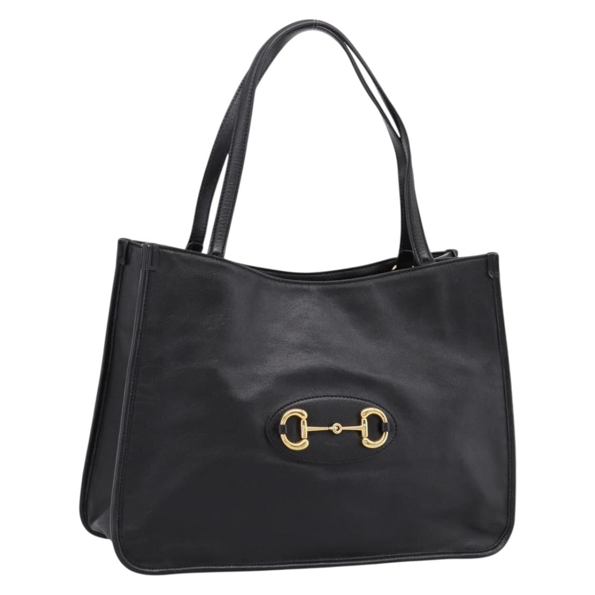 GUCCI Tote Bag Leather Black Gold 623694 Auth ka5612V