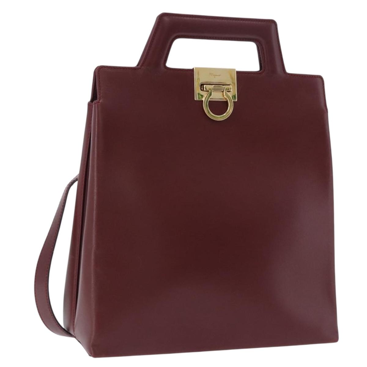 Salvatore Ferragamo Gancini Backpack Leather Bordeaux Gold Auth ka5613A