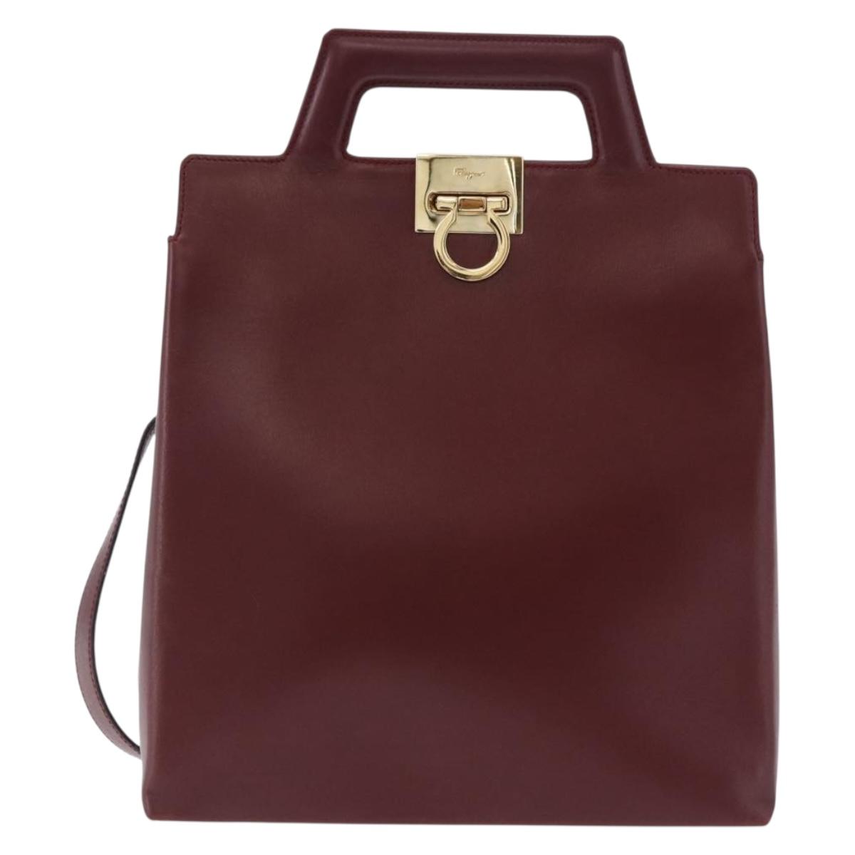 Salvatore Ferragamo Gancini Backpack Leather Bordeaux Gold Auth ka5613A
