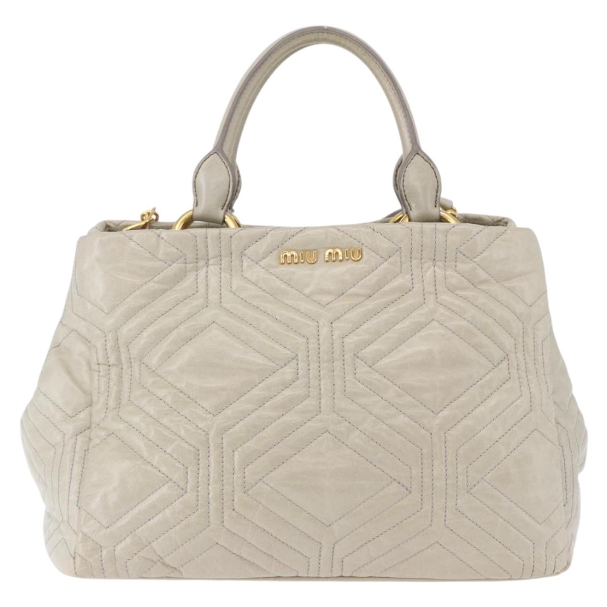 Miu Miu Matelasse Hand Bag Leather 2way Beige Gold Auth ka5616V