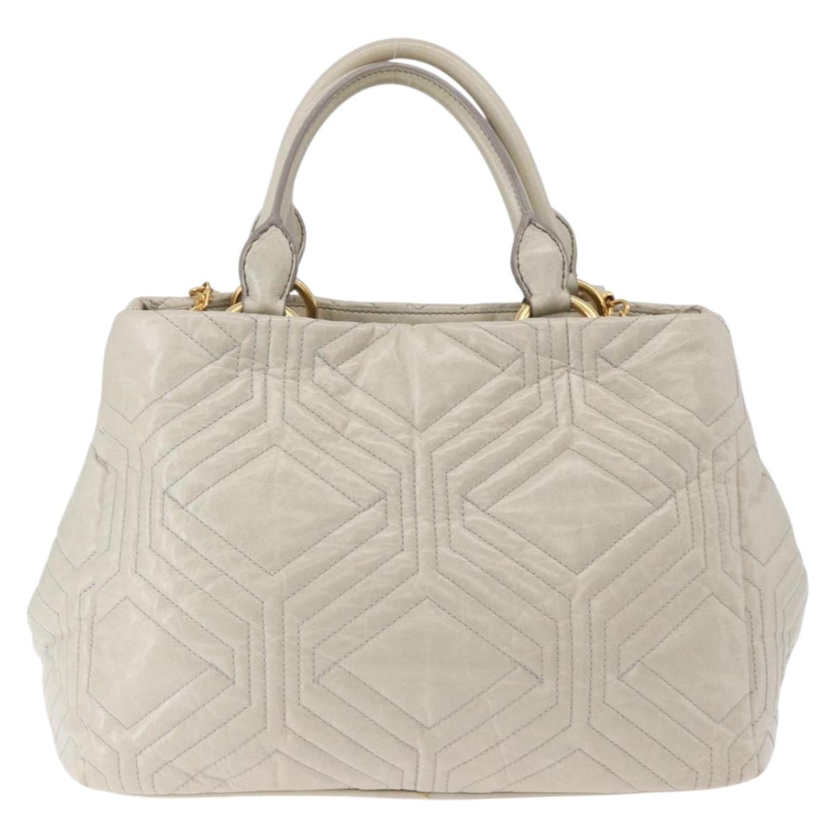 Miu Miu Matelasse Hand Bag Leather 2way Beige Gold Auth ka5616V