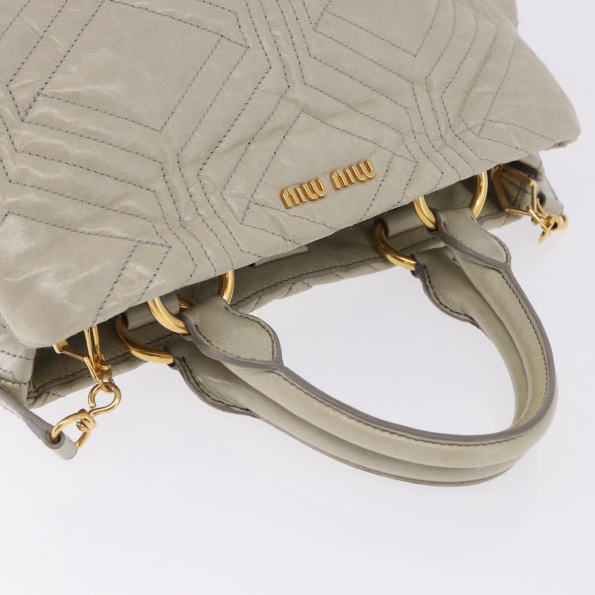 Miu Miu Matelasse Hand Bag Leather 2way Beige Gold Auth ka5616V