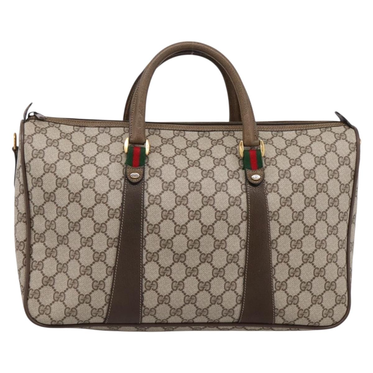 GUCCI GG Supreme Web Sherry Line Hand Bag PVC Beige Gold 39 02 041 Auth ka5618