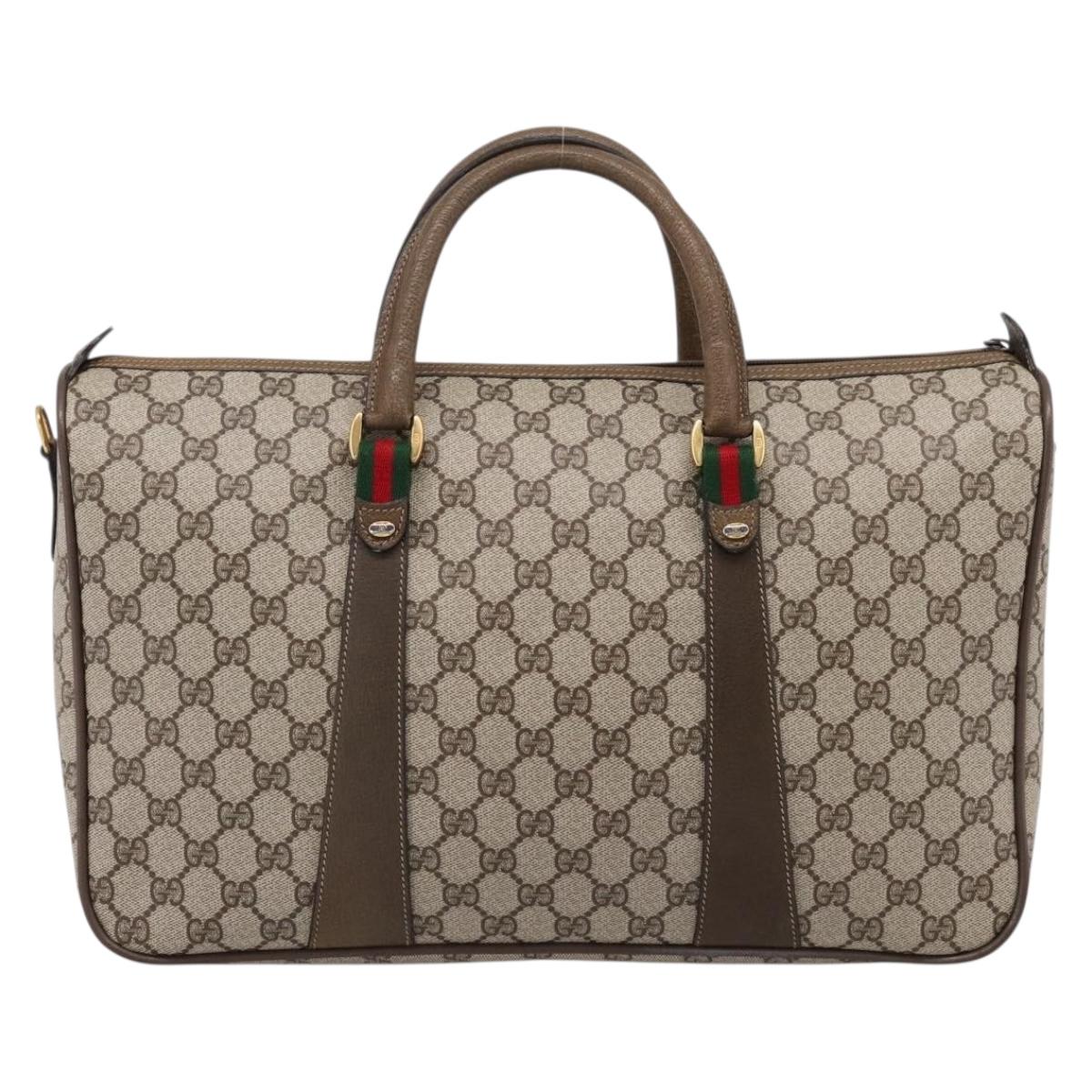 GUCCI GG Supreme Web Sherry Line Hand Bag PVC Beige Gold 39 02 041 Auth ka5618
