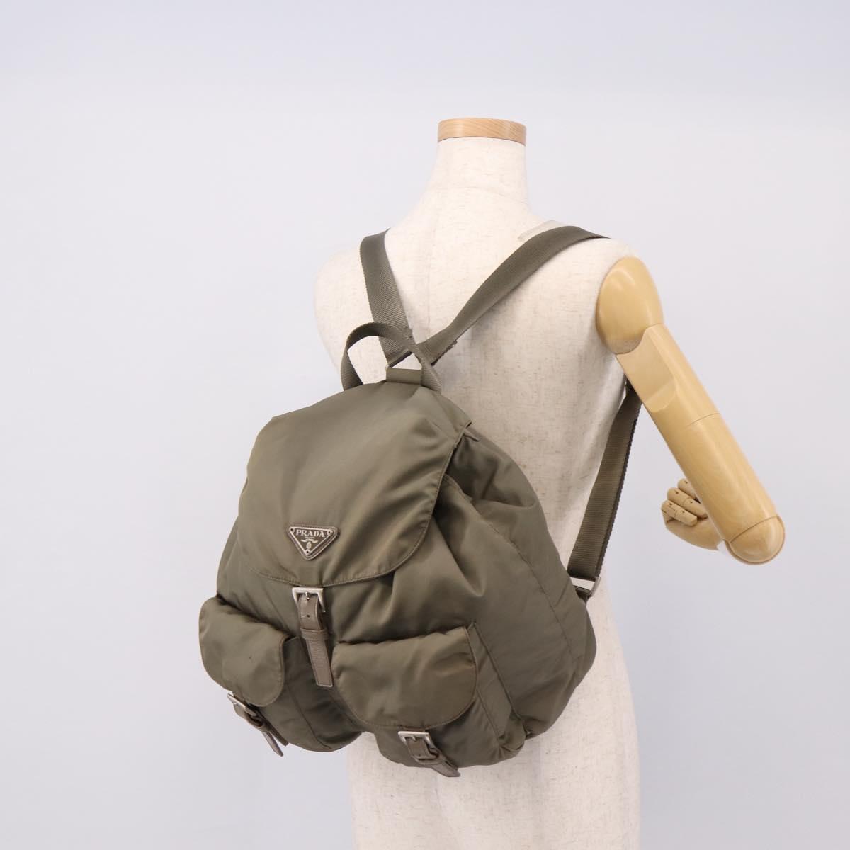 PRADA Backpack Nylon Green Silver Auth ka5619A