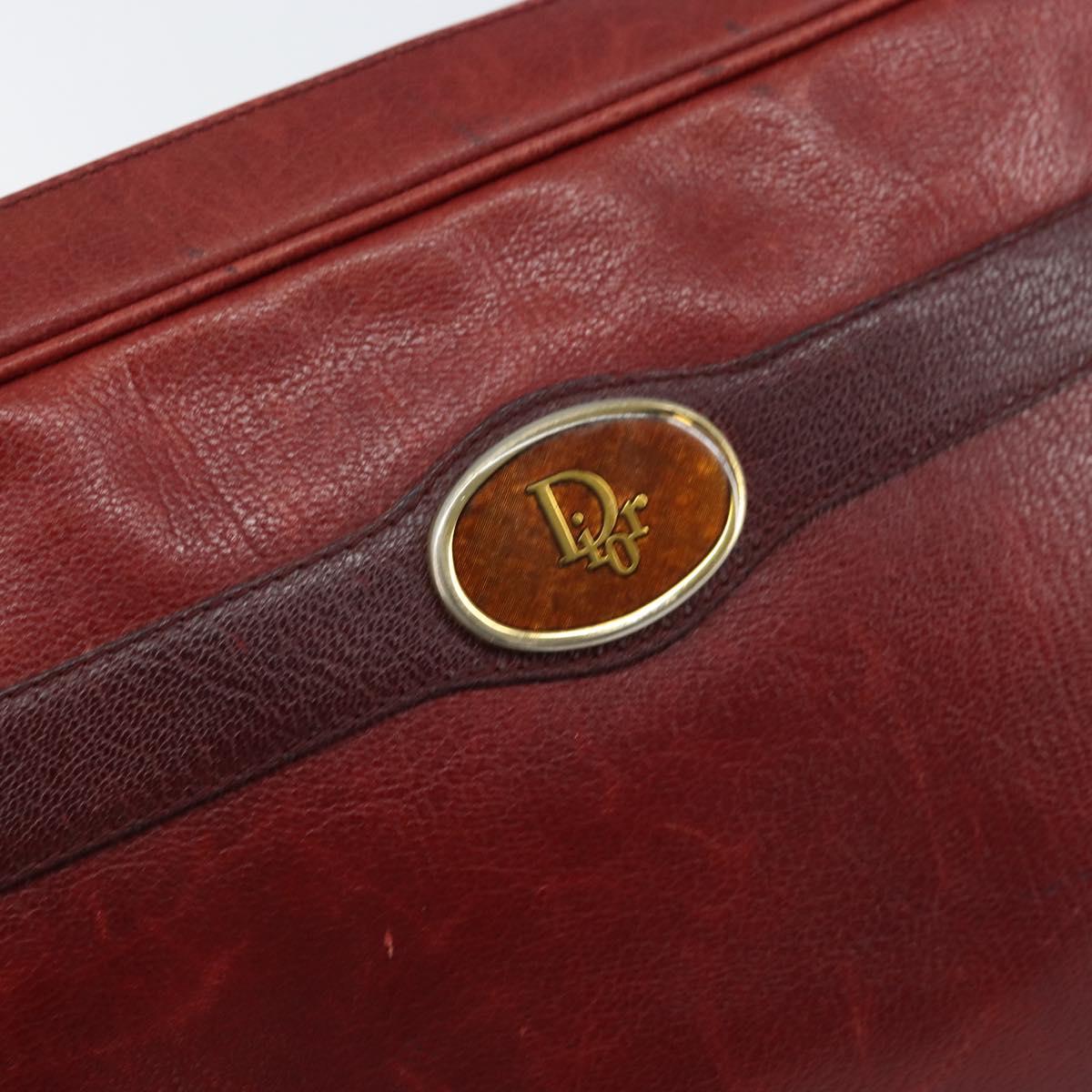 Christian Dior Shoulder Bag Leather Red Gold Auth ka562
