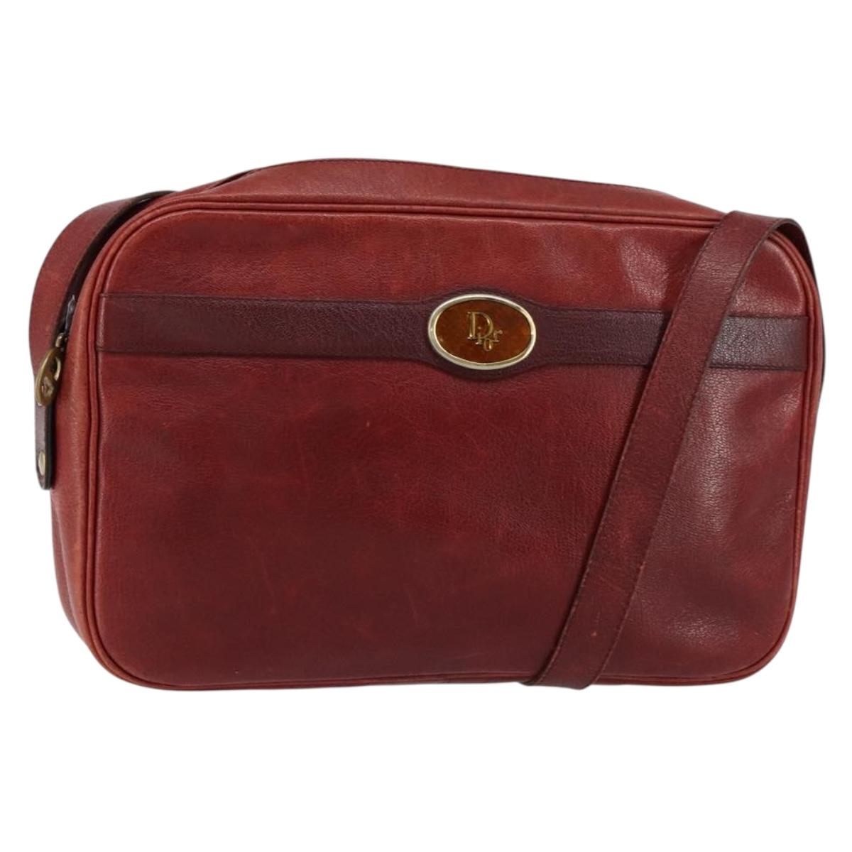 Christian Dior Shoulder Bag Leather Red Gold Auth ka562