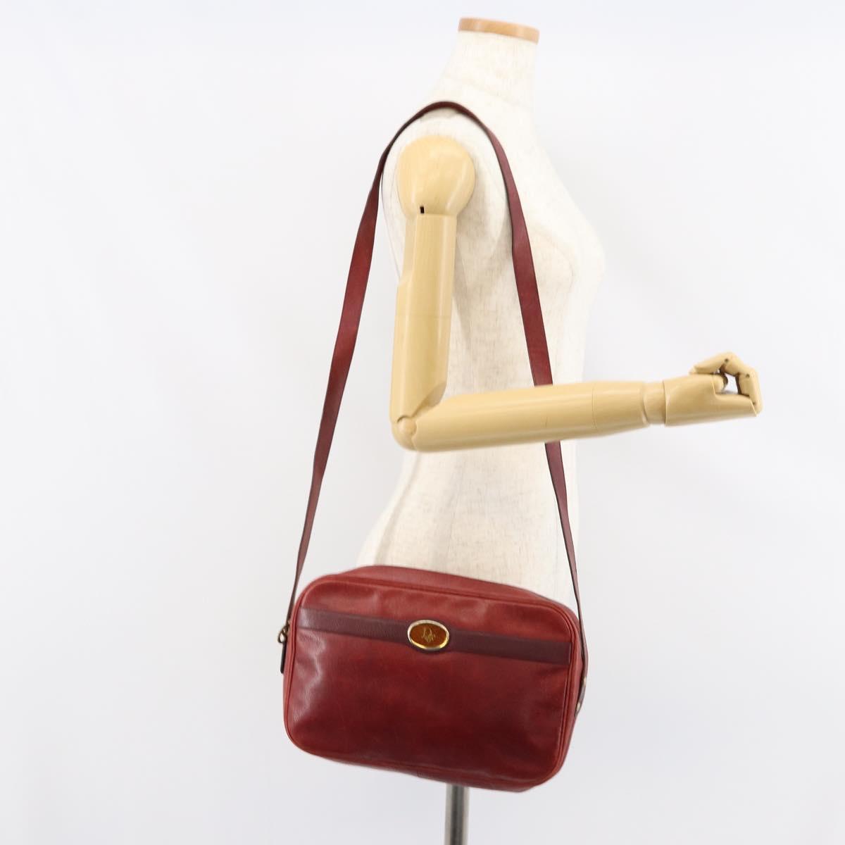 Christian Dior Shoulder Bag Leather Red Gold Auth ka562