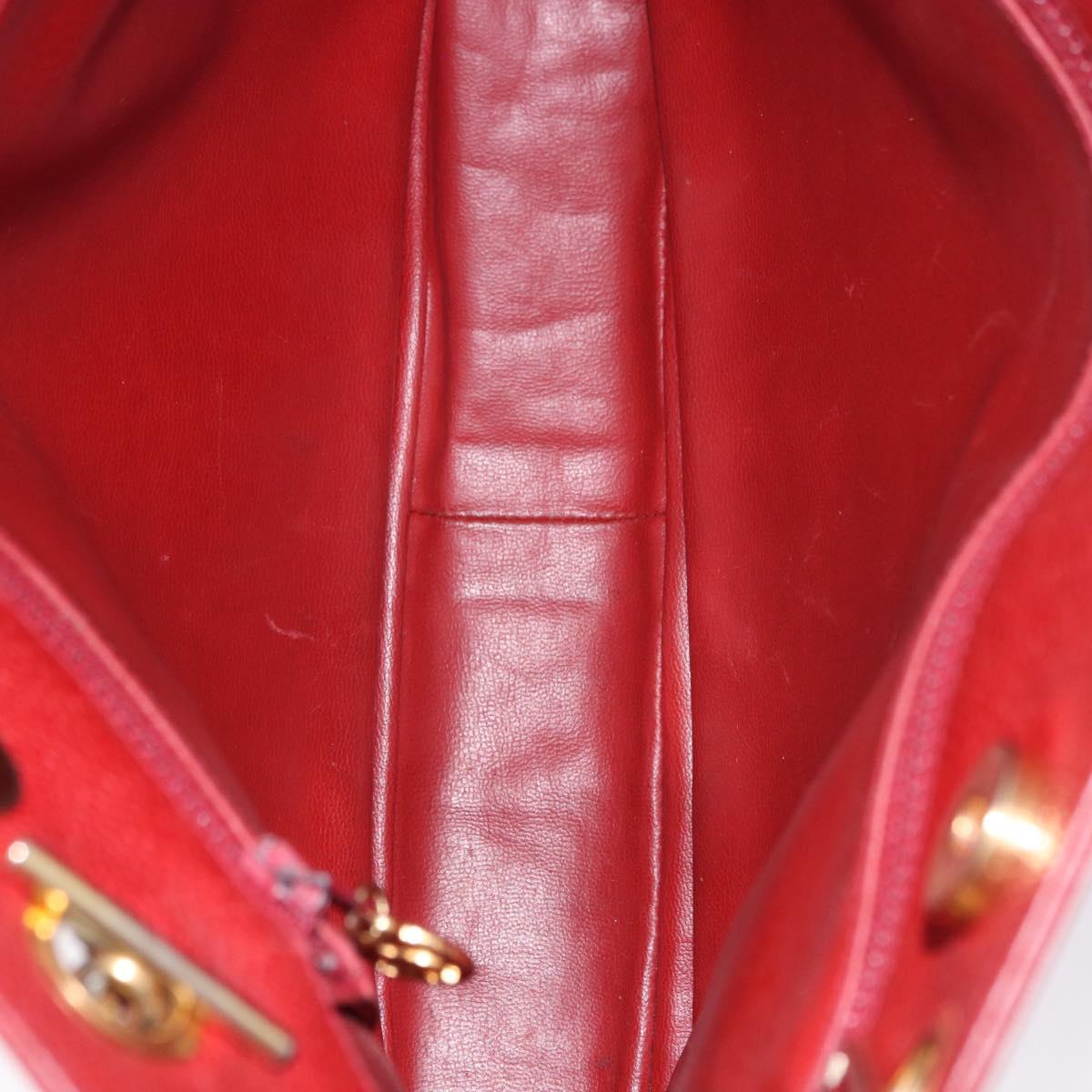 CHANEL Triple COCO Mark Chain Shoulder Bag Caviar Skin Red Gold CC Auth ka5622