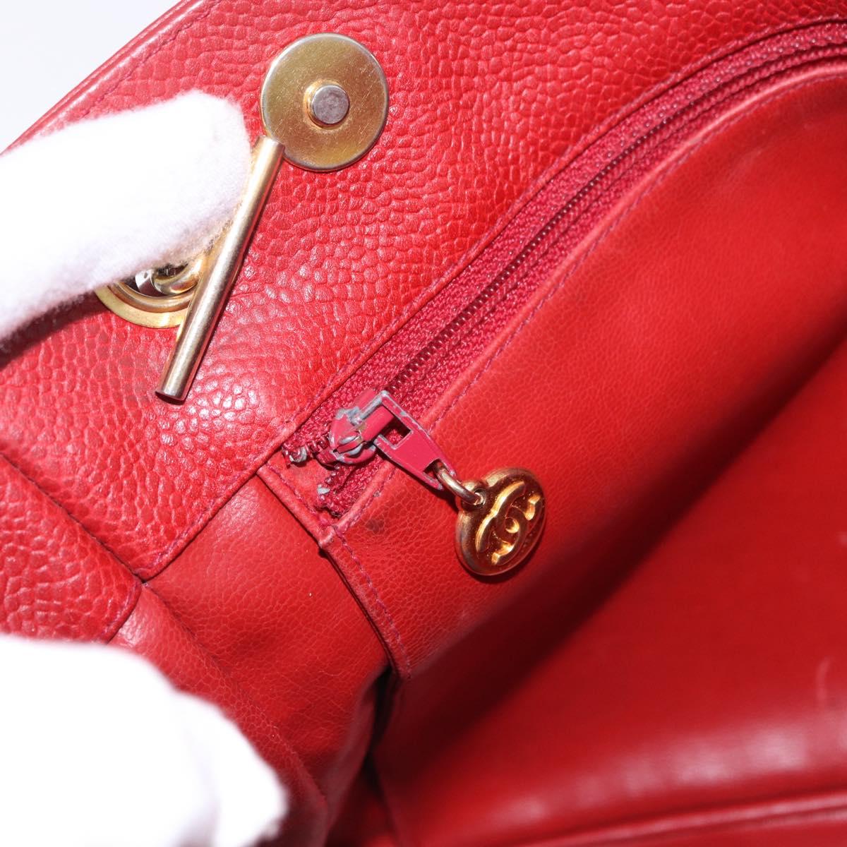 CHANEL Triple COCO Mark Chain Shoulder Bag Caviar Skin Red Gold CC Auth ka5622