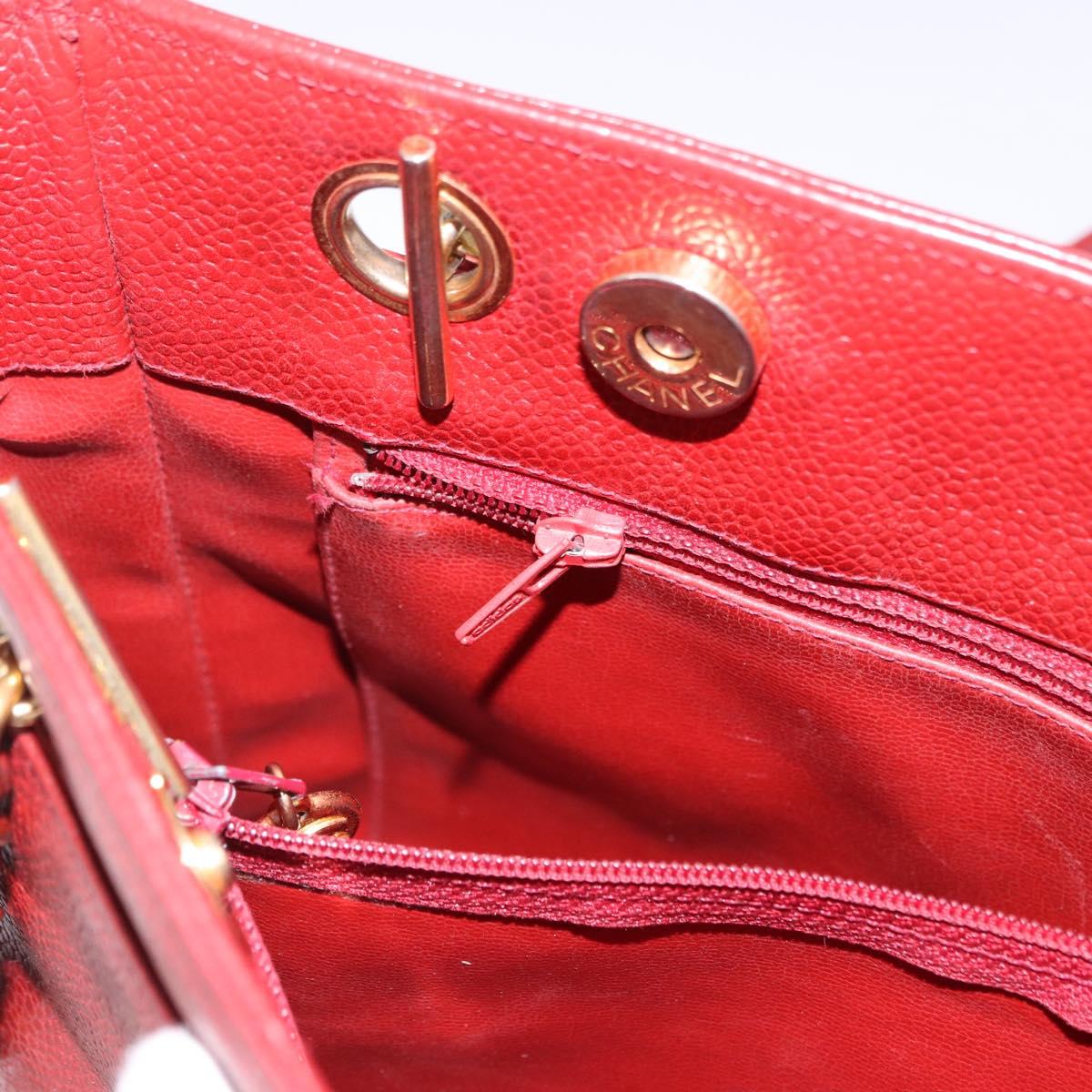 CHANEL Triple COCO Mark Chain Shoulder Bag Caviar Skin Red Gold CC Auth ka5622