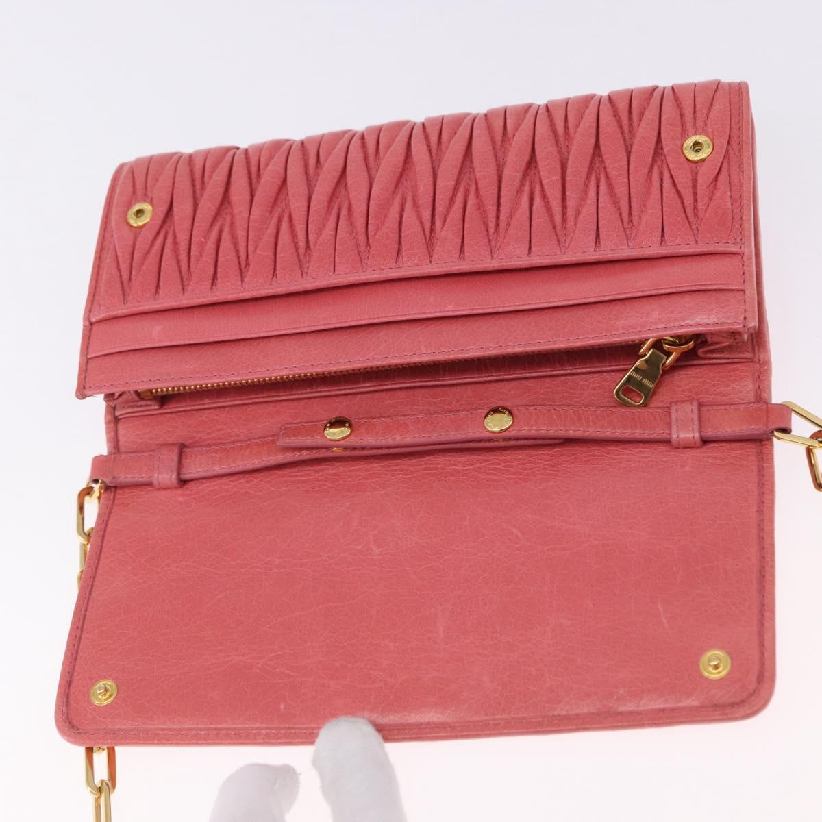 Miu Miu Matelasse Chain Shoulder Wallet Leather Pink Gold Auth ka5623A