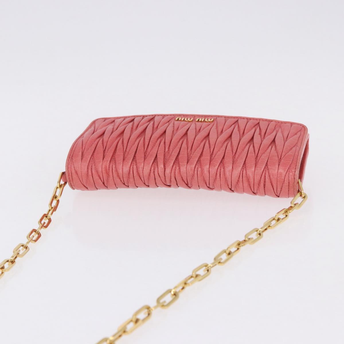 Miu Miu Matelasse Chain Shoulder Wallet Leather Pink Gold Auth ka5623A
